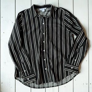 Old Navy Black White Stripe Button Down Cotton Classic Collared Blouse | M